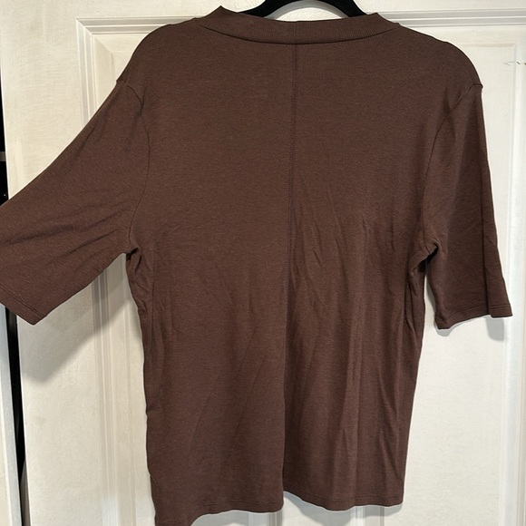 Brown Ribbed Mock Neck Top - Picture 6 of 8